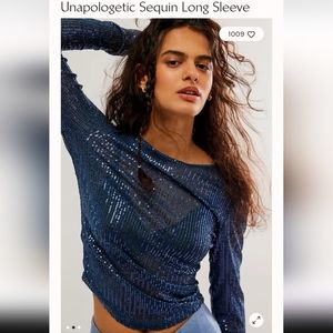 FREE PEOPLE UNAPOLOGETIC SEQUIN Sheer Longsleeve Top
